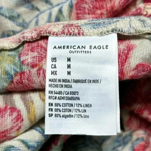 American Eagle Floral Hawaiian Off The Shoulder Crop Top Cotton Linen Size M - Picture 5 of 8